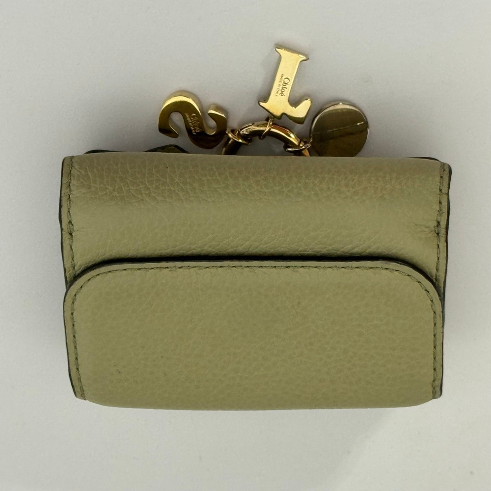 Authentic Chloe Alphabet Small Trifold Green Leather Wallet